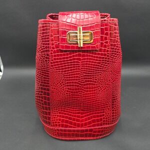 Brahmin Maddie Glissandro Red Croc Embossed Soft Leather Sling Bag